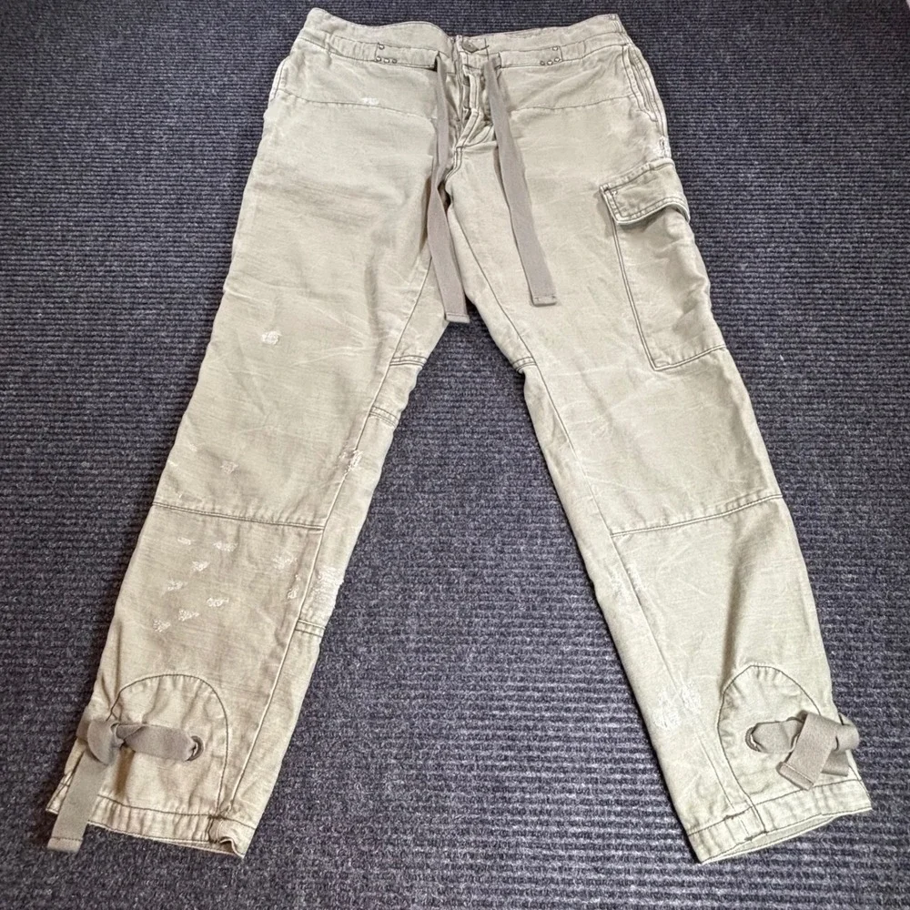 Free People Women Olive Green Studded Cargo Pants Button Fly Drawstring Size 4‎